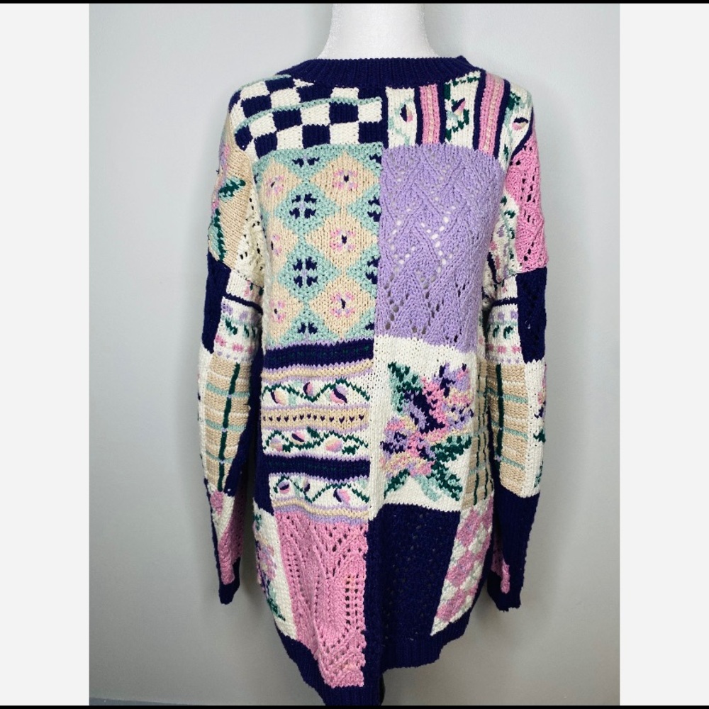 Vintage Cottagecore Floral Knit Purple Sweater
